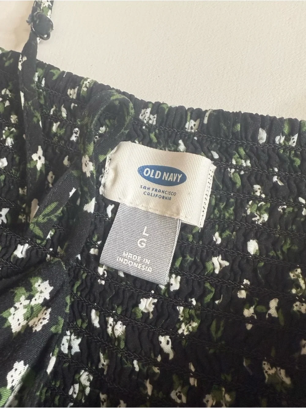 Floral Spaghetti Strap Dress in Black and White green flowers size L old navy - Picture 11 of 11